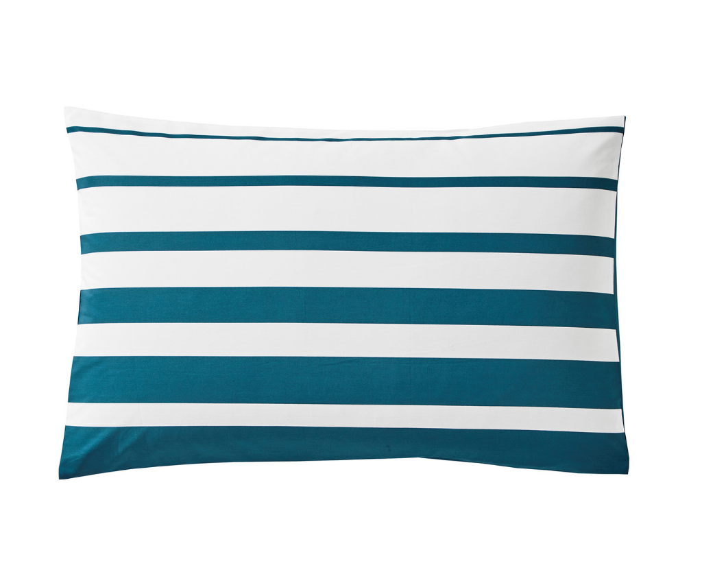 法國高級全綿純棉枕頭套 - 寶藍條紋